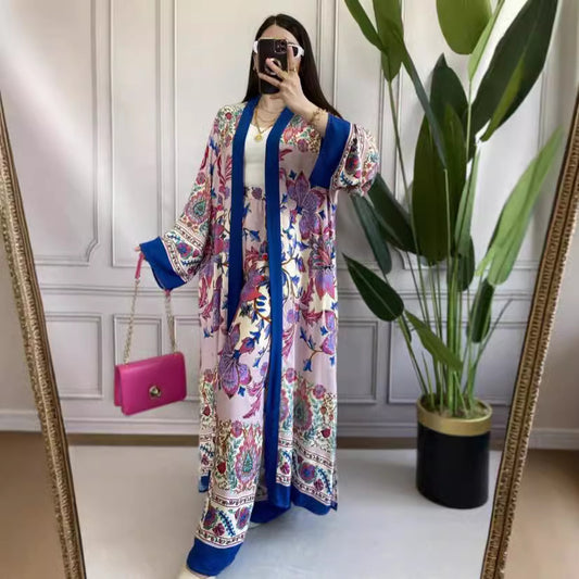 Casual Printed Design Long Shirt Wide Leg Pants Suit