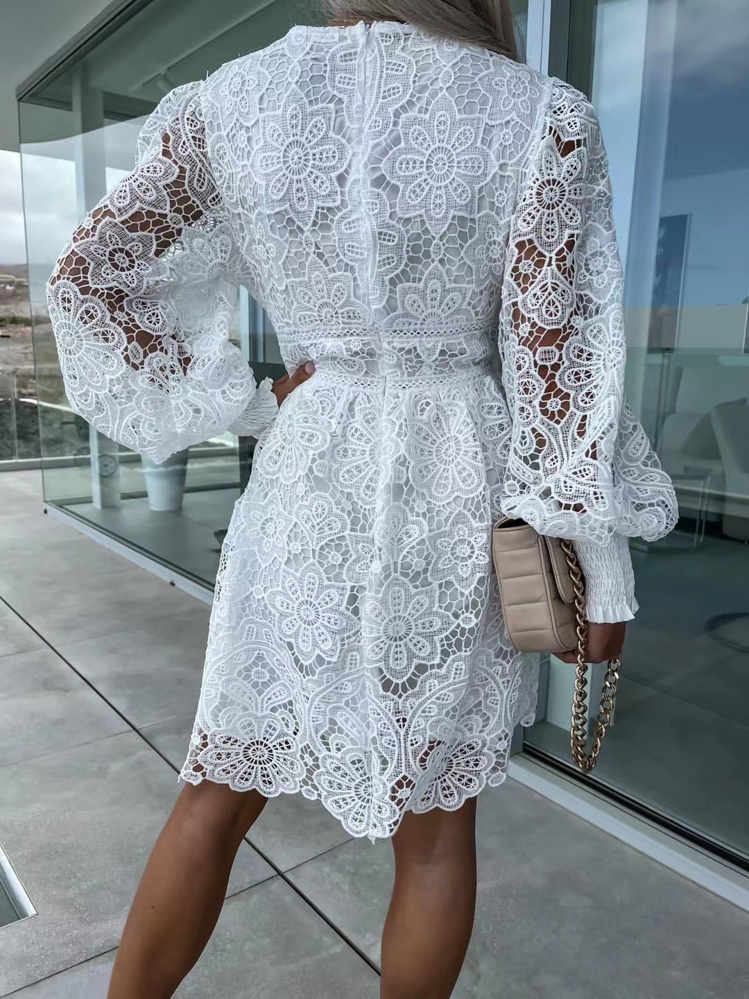 Sexy Hollow Water-soluble Lace Temperament Commute Dress