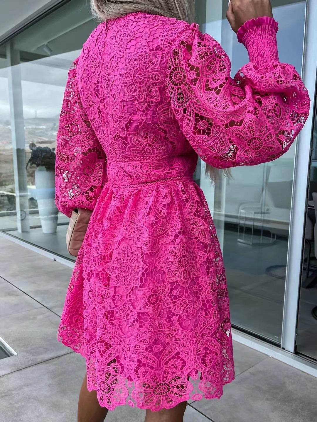 Sexy Hollow Water-soluble Lace Temperament Commute Dress