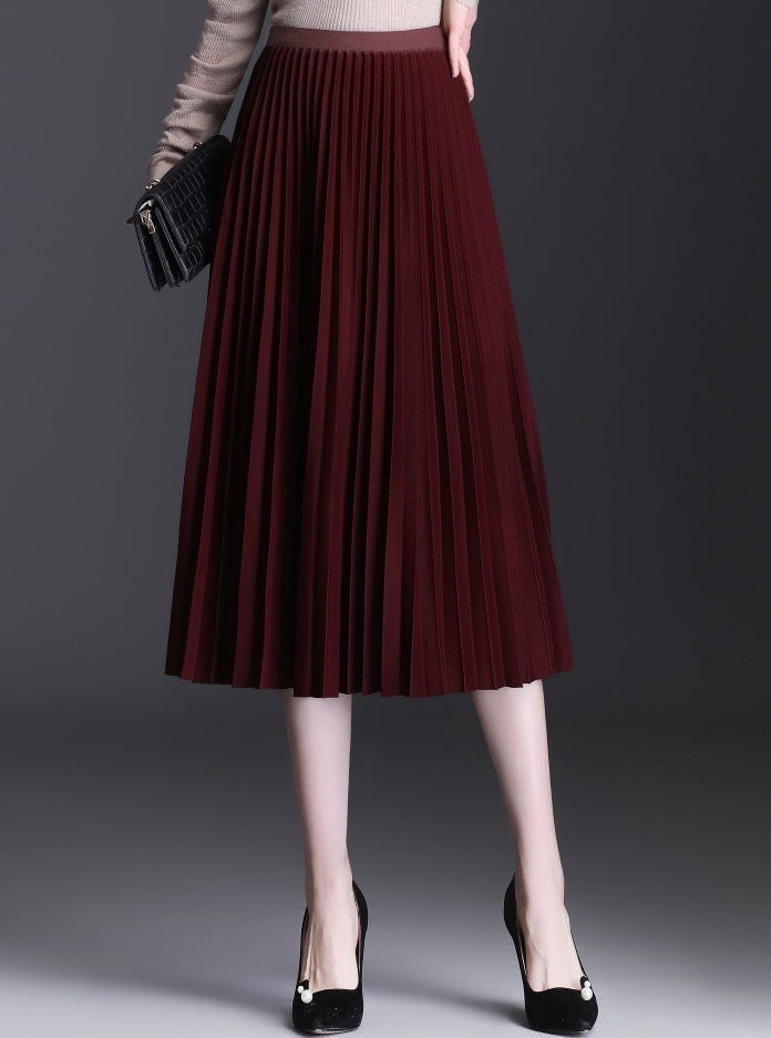 Fashion Women Solid Color Pleated Skirt Female