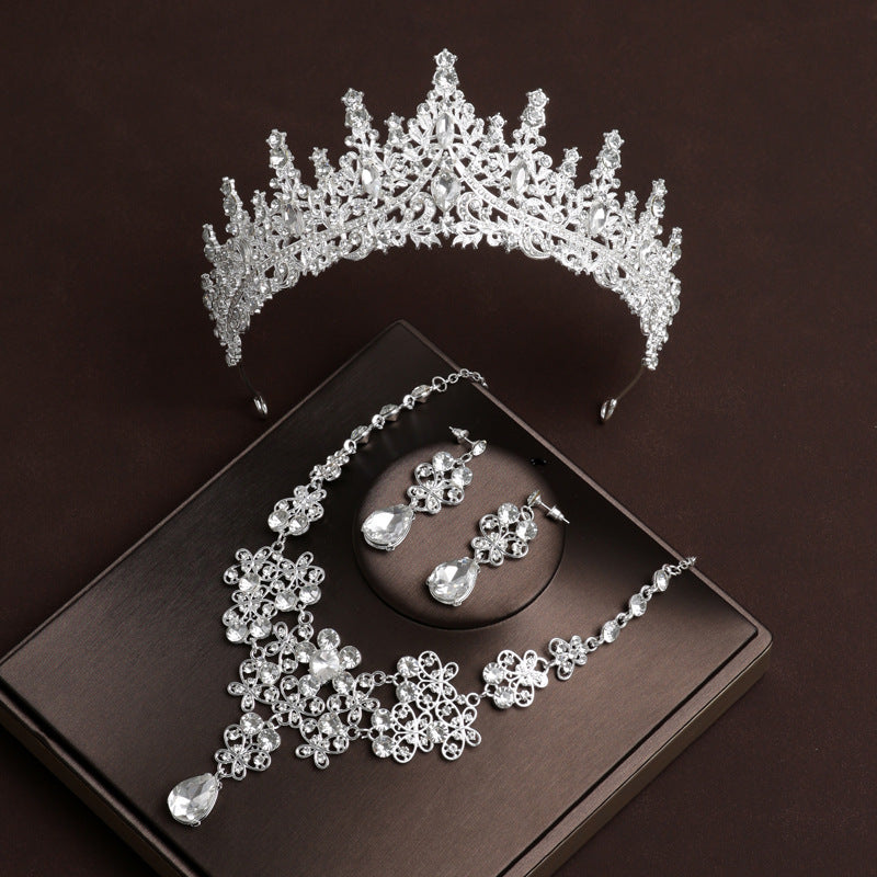 Bridal Headdress Crown Vintage Necklace Three-piece Earrings Set Pack