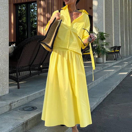 Lapel Shirt Yellow Skirt Suit Two-piece Set