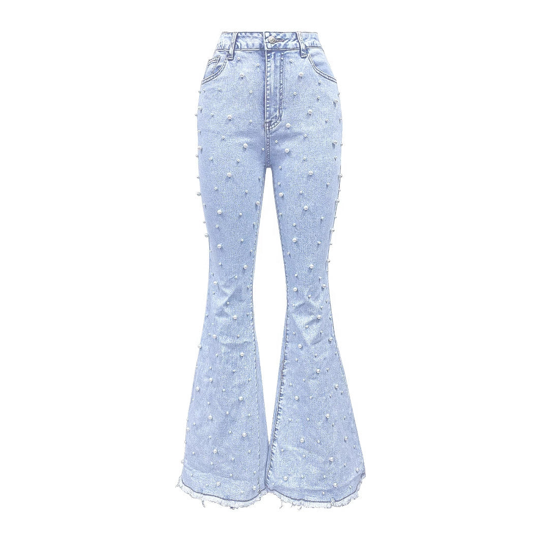 All-match Stretch Micro-nail Pearl Jeans